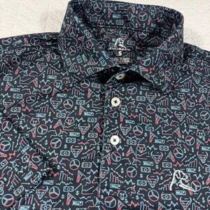 RHOBACK Mens S Golf Polo Shirt Black Colorful Wall Street Bull Bear Market SS